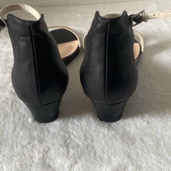 Le Chateau Black and Cream Wedge Sandals - Picture 2 of 7